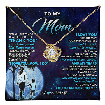 Love Knot Necklace 18K Yellow Gold Finish | 1 | Personalized To My Mom Necklace From Son Thank You Day By Day Mom Birthday Gifts Mothers Day Christmas Customized Gift Box Message Card | teecentury