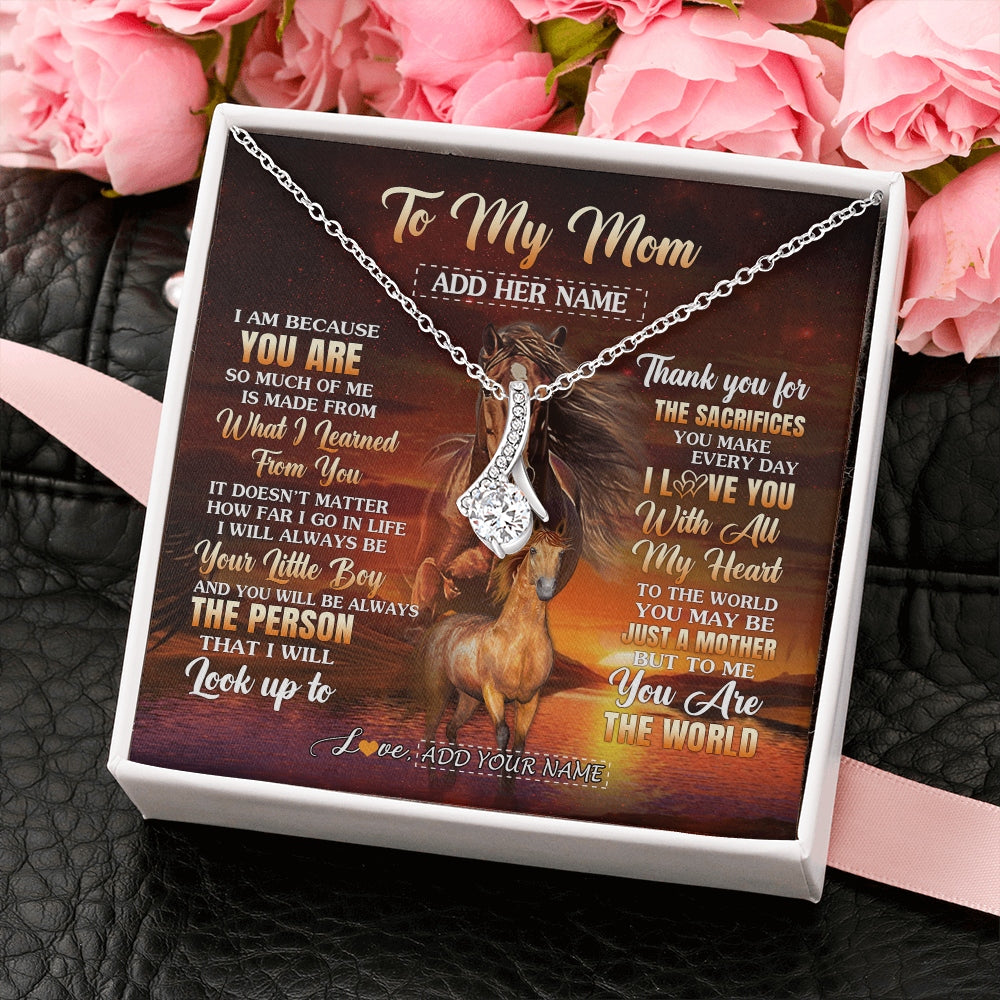 Alluring Beauty Necklace 14K White Gold Finish | 2 | Personalized To My Mom Necklace From Son Thank You For The Sacrifices Horse Mom Birthday Mothers Day Thanksgiving Christmas Custom Gift Box Message Card | https://teecentury.