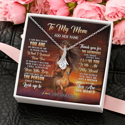 Alluring Beauty Necklace 14K White Gold Finish | 2 | Personalized To My Mom Necklace From Son Thank You For The Sacrifices Horse Mom Birthday Mothers Day Thanksgiving Christmas Custom Gift Box Message Card | https://teecentury.