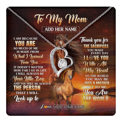 Forever Love Necklace 14K White Gold Finish | 1 | Personalized To My Mom Necklace From Son Thank You For The Sacrifices Horse Mom Birthday Mothers Day Thanksgiving Christmas Custom Gift Box Message Card | https://teecentury.