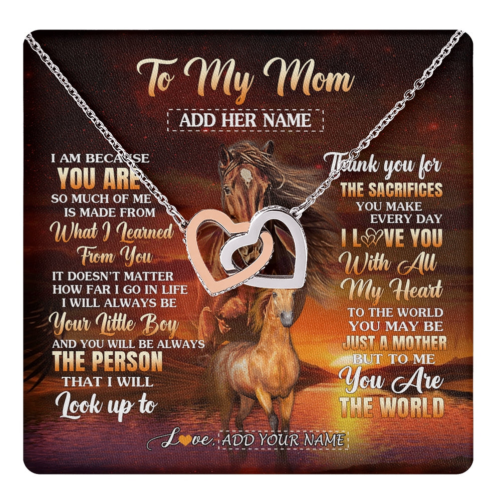 Interlocking Hearts Necklace Stainless Steel & Rose Gold Finish | 1 | Personalized To My Mom Necklace From Son Thank You For The Sacrifices Horse Mom Birthday Mothers Day Thanksgiving Christmas Custom Gift Box Message Card | https://teecentury.