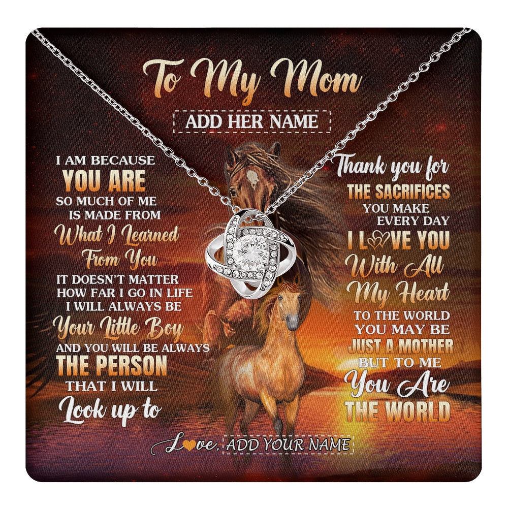 Love Knot Necklace 14K White Gold Finish | 1 | Personalized To My Mom Necklace From Son Thank You For The Sacrifices Horse Mom Birthday Mothers Day Thanksgiving Christmas Custom Gift Box Message Card | https://teecentury.