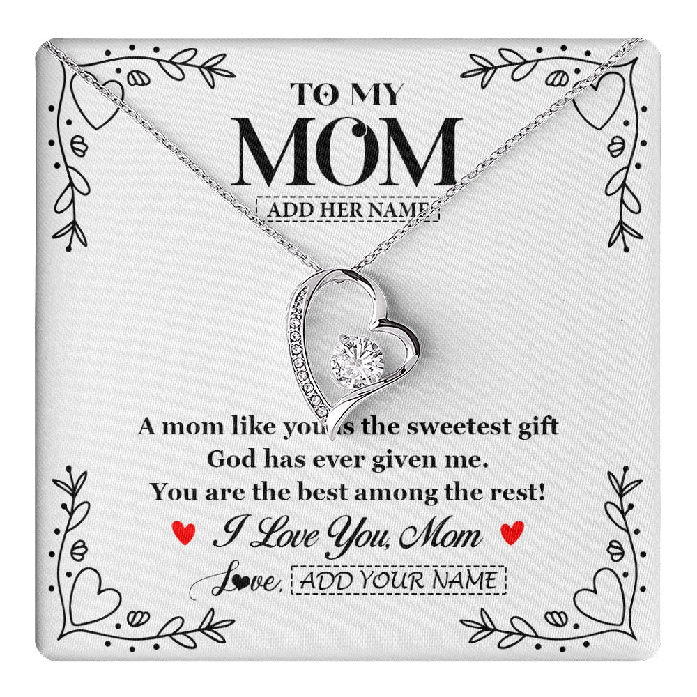 Forever Love Necklace 14K White Gold Finish | 1 | Personalized To My Mom Necklace Gifts From Daughter Son You Are The Sweetest Gift God Gave Me Mom Birthday Mothers Day Christmas Custom Gift Box Message Card | https://teecentury.