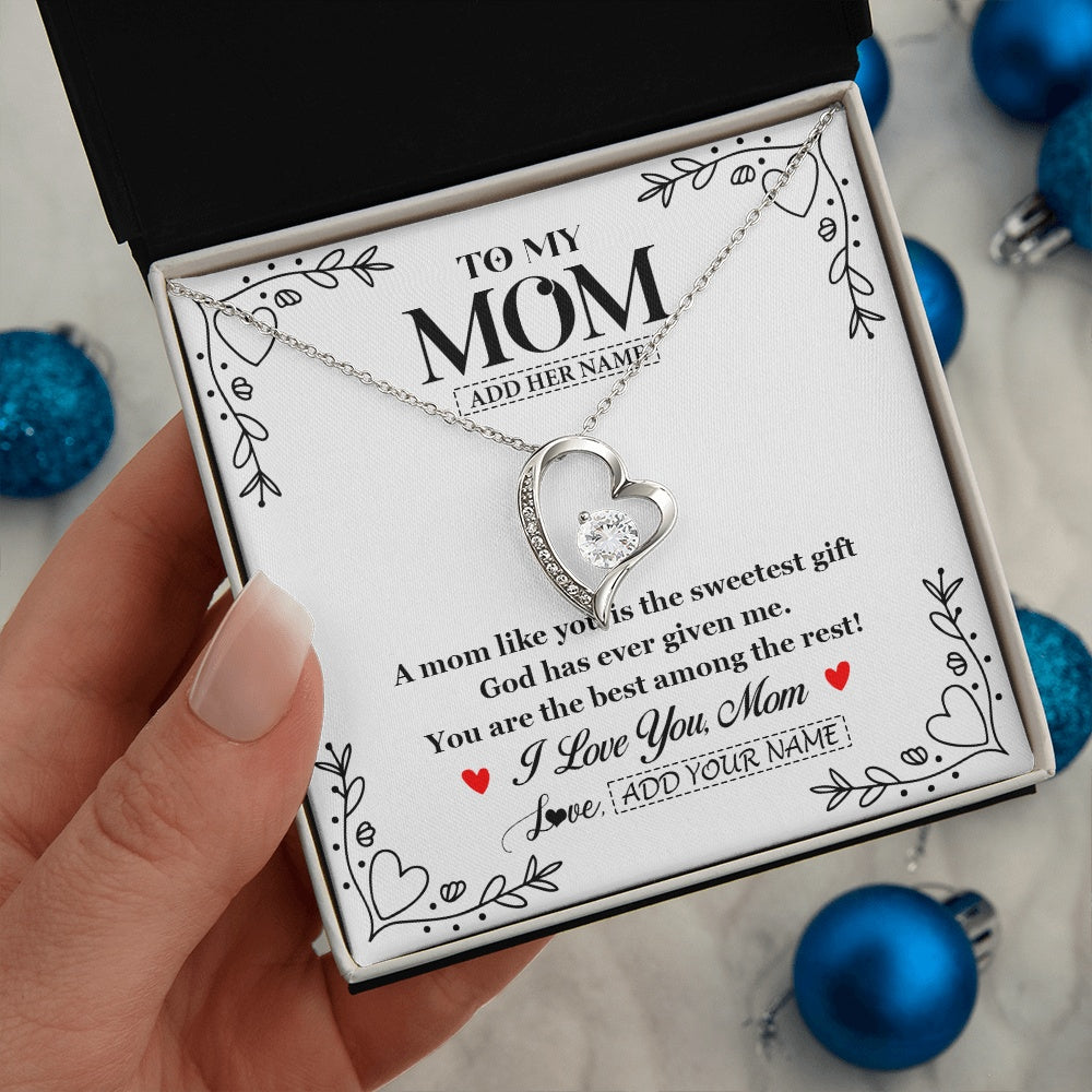 Forever Love Necklace 14K White Gold Finish | 2 | Personalized To My Mom Necklace Gifts From Daughter Son You Are The Sweetest Gift God Gave Me Mom Birthday Mothers Day Christmas Custom Gift Box Message Card | https://teecentury.