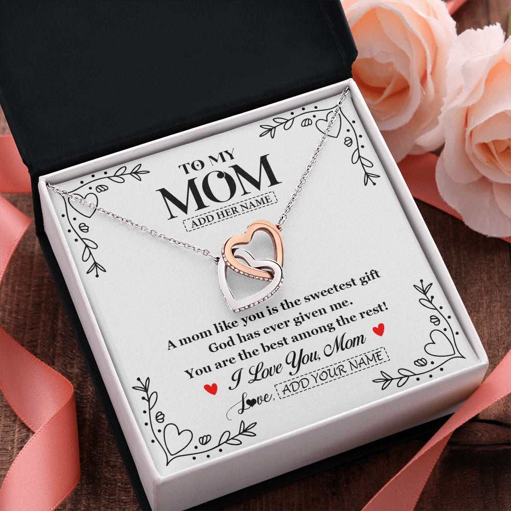 Interlocking Hearts Necklace Stainless Steel & Rose Gold Finish | 2 | Personalized To My Mom Necklace Gifts From Daughter Son You Are The Sweetest Gift God Gave Me Mom Birthday Mothers Day Christmas Custom Gift Box Message Card | https://teecentury.