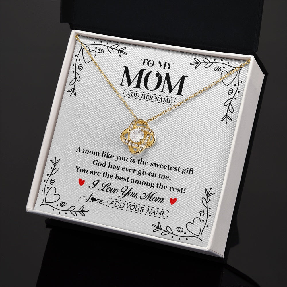 Love Knot Necklace 18K Yellow Gold Finish | 2 | Personalized To My Mom Necklace Gifts From Daughter Son You Are The Sweetest Gift God Gave Me Mom Birthday Mothers Day Christmas Custom Gift Box Message Card | https://teecentury.