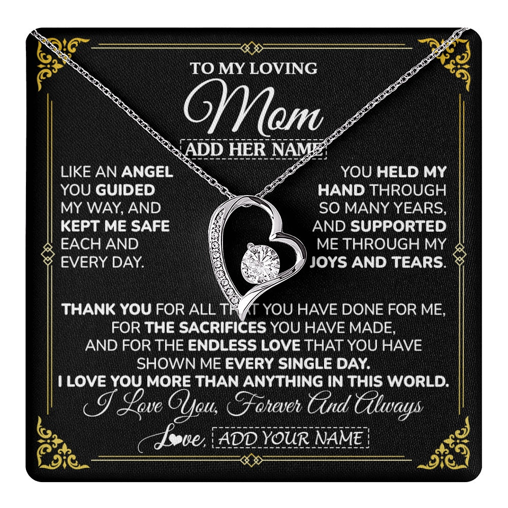 Forever Love Necklace 14K White Gold Finish | 1 | Personalized To My Mom Necklace Gifts Meaningful Gift To Mom From Son Daughter Without You There Is No Me Mothers Day Birthday Custom Gift Box Message Card | https://teecentury.