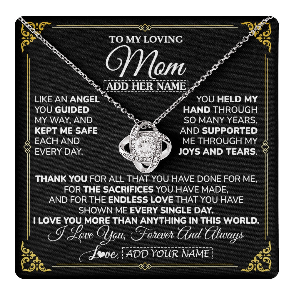 Love Knot Necklace 14K White Gold Finish | 1 | Personalized To My Mom Necklace Gifts Meaningful Gift To Mom From Son Daughter Without You There Is No Me Mothers Day Birthday Custom Gift Box Message Card | https://teecentury.
