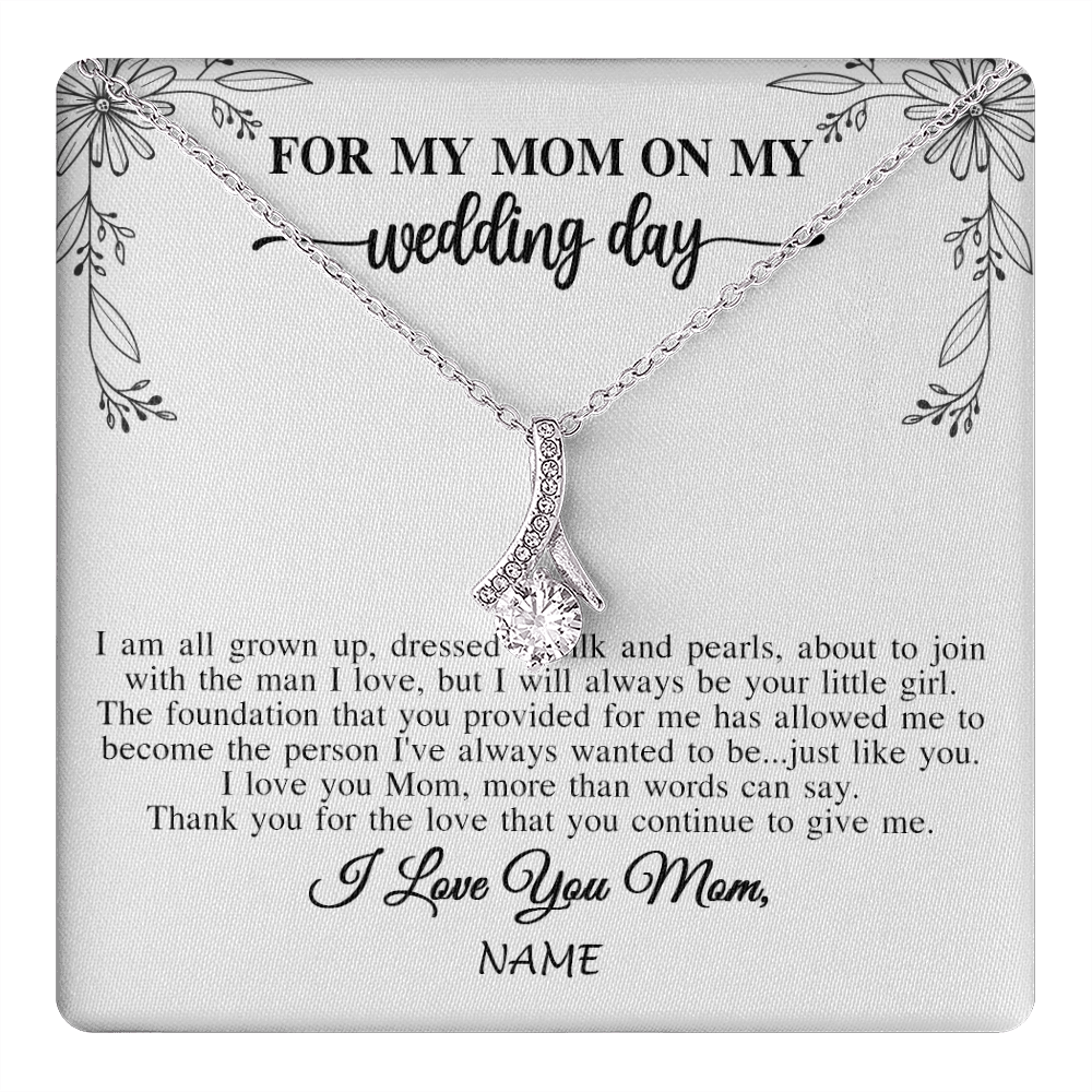 Alluring Beauty Necklace 14K White Gold Finish | 1 | Personalized To My Mom On My Wedding Day Necklace From Daughter Bride I Love You Mom Mother Jewelry Customized Gift Box Message Card | teecentury