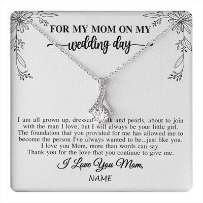Alluring Beauty Necklace 14K White Gold Finish | 1 | Personalized To My Mom On My Wedding Day Necklace From Daughter Bride I Love You Mom Mother Jewelry Customized Gift Box Message Card | teecentury