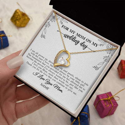 Forever Love Necklace 18K Yellow Gold Finish | 2 | Personalized To My Mom On My Wedding Day Necklace From Daughter Bride I Love You Mom Mother Jewelry Customized Gift Box Message Card | teecentury