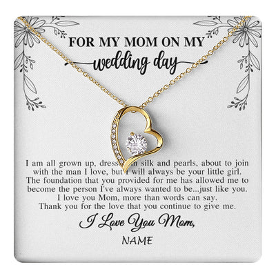 Forever Love Necklace 18K Yellow Gold Finish | 1 | Personalized To My Mom On My Wedding Day Necklace From Daughter Bride I Love You Mom Mother Jewelry Customized Gift Box Message Card | teecentury