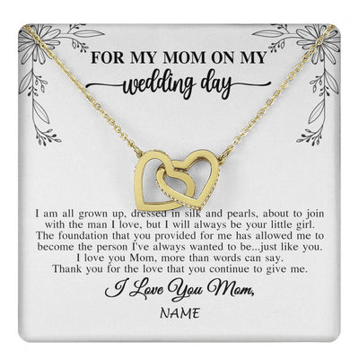 Interlocking Hearts Necklace 18K Yellow Gold Finish | 1 | Personalized To My Mom On My Wedding Day Necklace From Daughter Bride I Love You Mom Mother Jewelry Customized Gift Box Message Card | teecentury