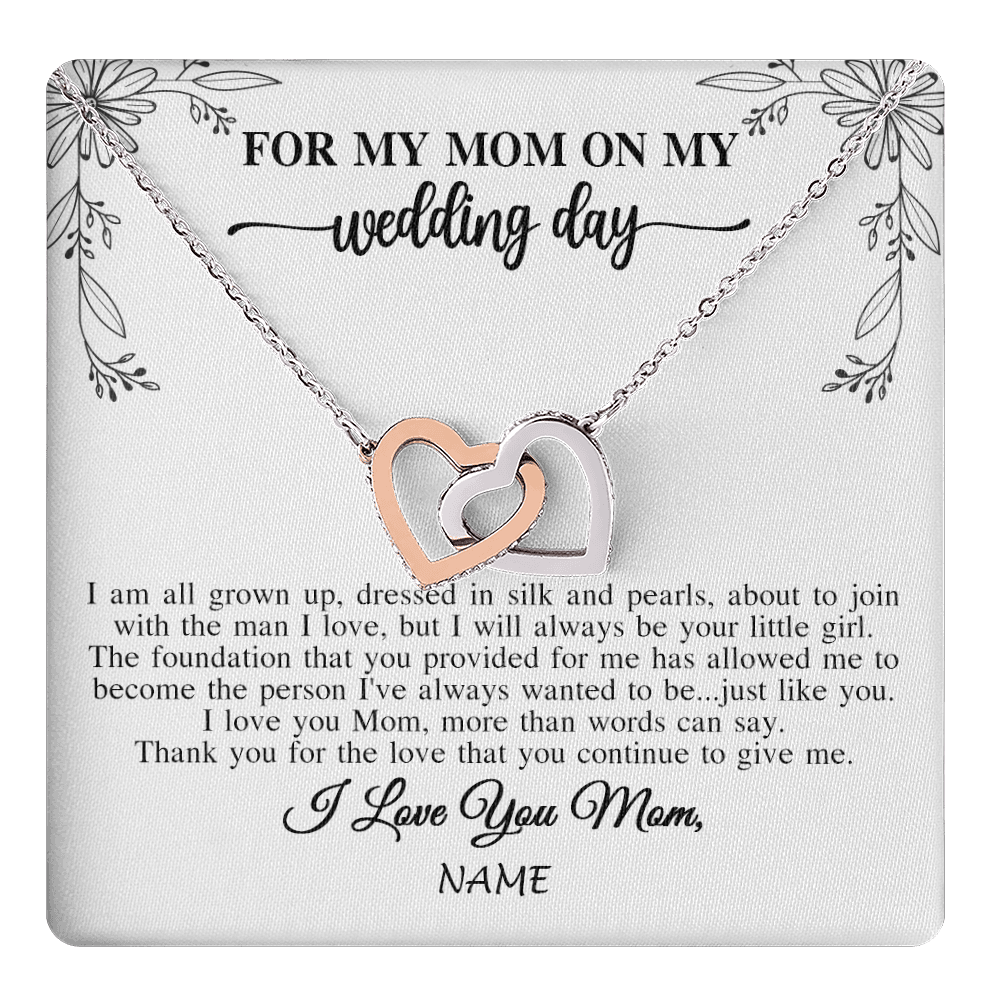 Interlocking Hearts Necklace Stainless Steel & Rose Gold Finish | 1 | Personalized To My Mom On My Wedding Day Necklace From Daughter Bride I Love You Mom Mother Jewelry Customized Gift Box Message Card | teecentury