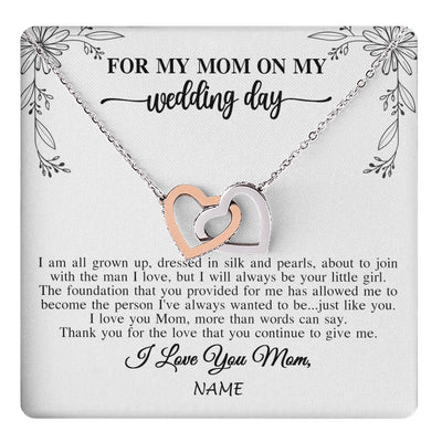 Interlocking Hearts Necklace Stainless Steel & Rose Gold Finish | 1 | Personalized To My Mom On My Wedding Day Necklace From Daughter Bride I Love You Mom Mother Jewelry Customized Gift Box Message Card | teecentury