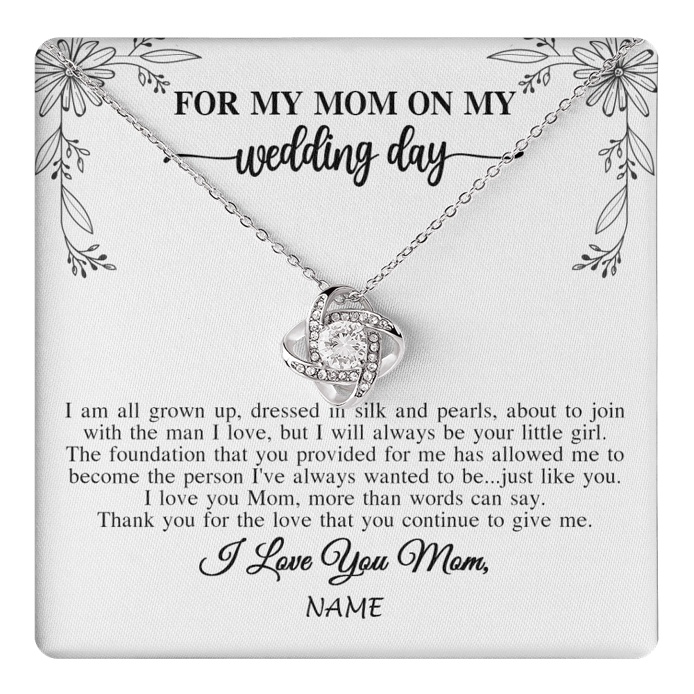 Love Knot Necklace 14K White Gold Finish | 1 | Personalized To My Mom On My Wedding Day Necklace From Daughter Bride I Love You Mom Mother Jewelry Customized Gift Box Message Card | teecentury
