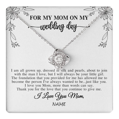 Love Knot Necklace 14K White Gold Finish | 1 | Personalized To My Mom On My Wedding Day Necklace From Daughter Bride I Love You Mom Mother Jewelry Customized Gift Box Message Card | teecentury