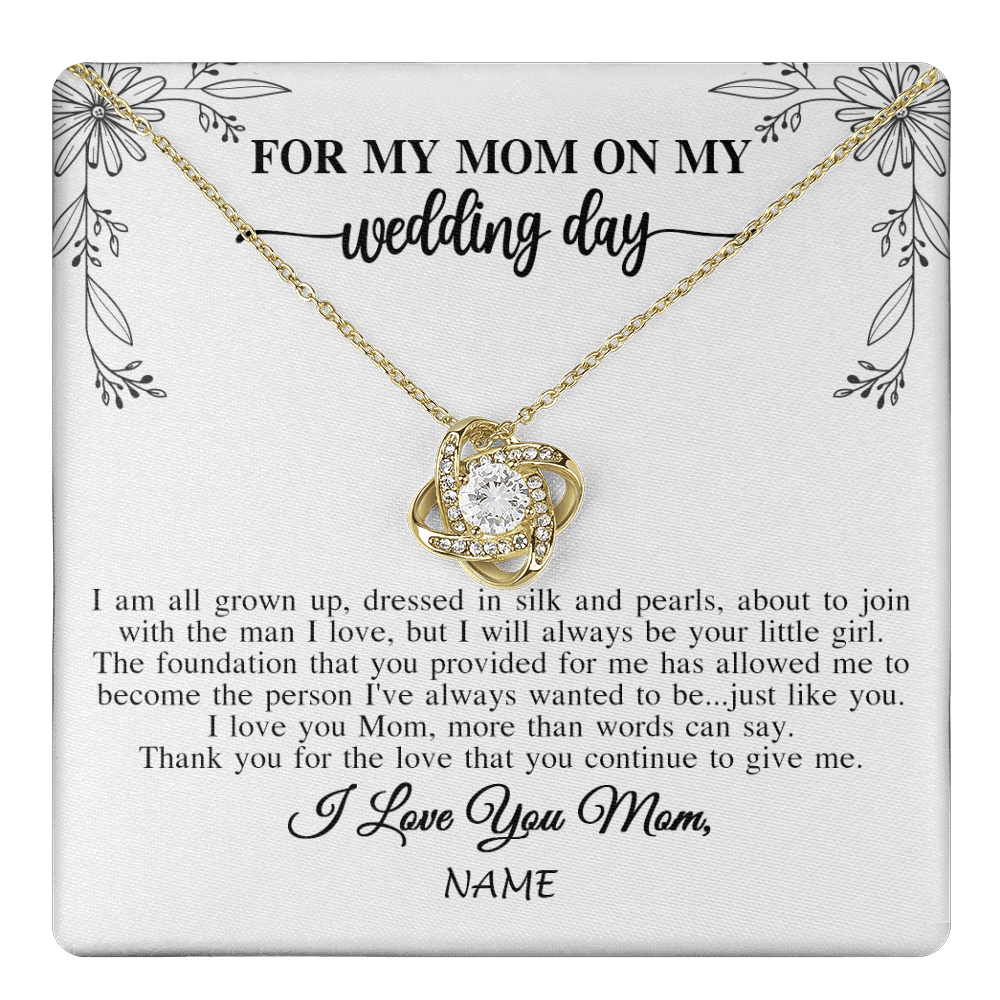 Love Knot Necklace 18K Yellow Gold Finish | 1 | Personalized To My Mom On My Wedding Day Necklace From Daughter Bride I Love You Mom Mother Jewelry Customized Gift Box Message Card | teecentury