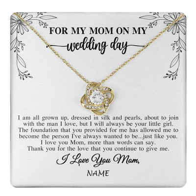 Love Knot Necklace 18K Yellow Gold Finish | 1 | Personalized To My Mom On My Wedding Day Necklace From Daughter Bride I Love You Mom Mother Jewelry Customized Gift Box Message Card | teecentury