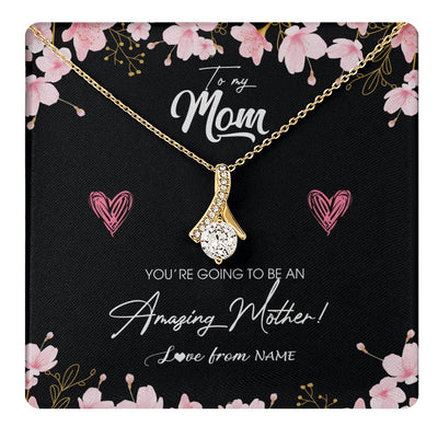 Alluring Beauty Necklace 18K Yellow Gold Finish | 1 | Personalized To My Mom Pregnancy Necklace Expecting New Mom Amazing Mother First Time Mom Pregnant Mother To Be Mothers Day Customized Gift Box Message Card | teecentury