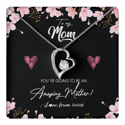 Forever Love Necklace 14K White Gold Finish | 1 | Personalized To My Mom Pregnancy Necklace Expecting New Mom Amazing Mother First Time Mom Pregnant Mother To Be Mothers Day Customized Gift Box Message Card | teecentury