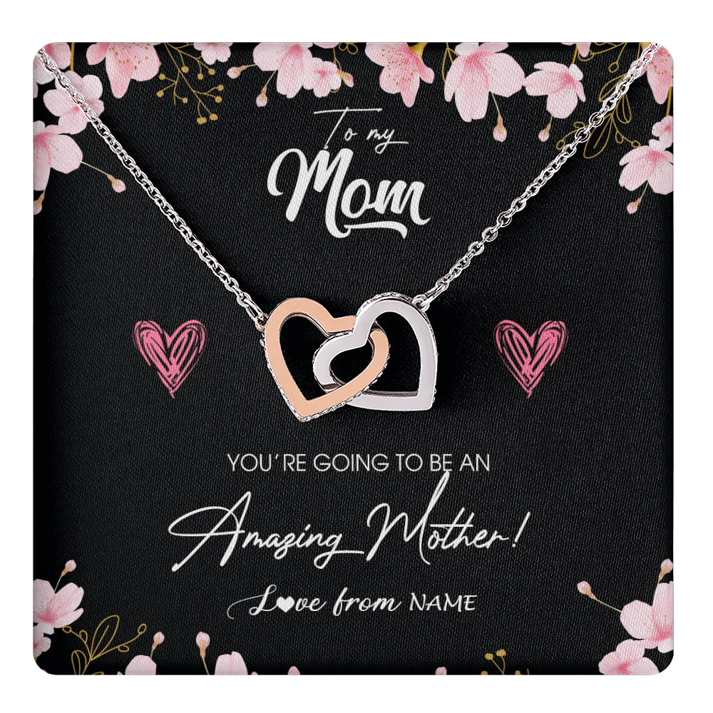 Interlocking Hearts Necklace Stainless Steel & Rose Gold Finish | 1 | Personalized To My Mom Pregnancy Necklace Expecting New Mom Amazing Mother First Time Mom Pregnant Mother To Be Mothers Day Customized Gift Box Message Card | teecentury