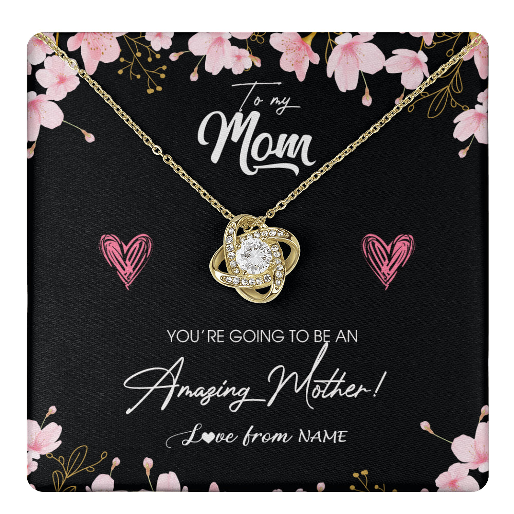 Love Knot Necklace 18K Yellow Gold Finish | 1 | Personalized To My Mom Pregnancy Necklace Expecting New Mom Amazing Mother First Time Mom Pregnant Mother To Be Mothers Day Customized Gift Box Message Card | teecentury