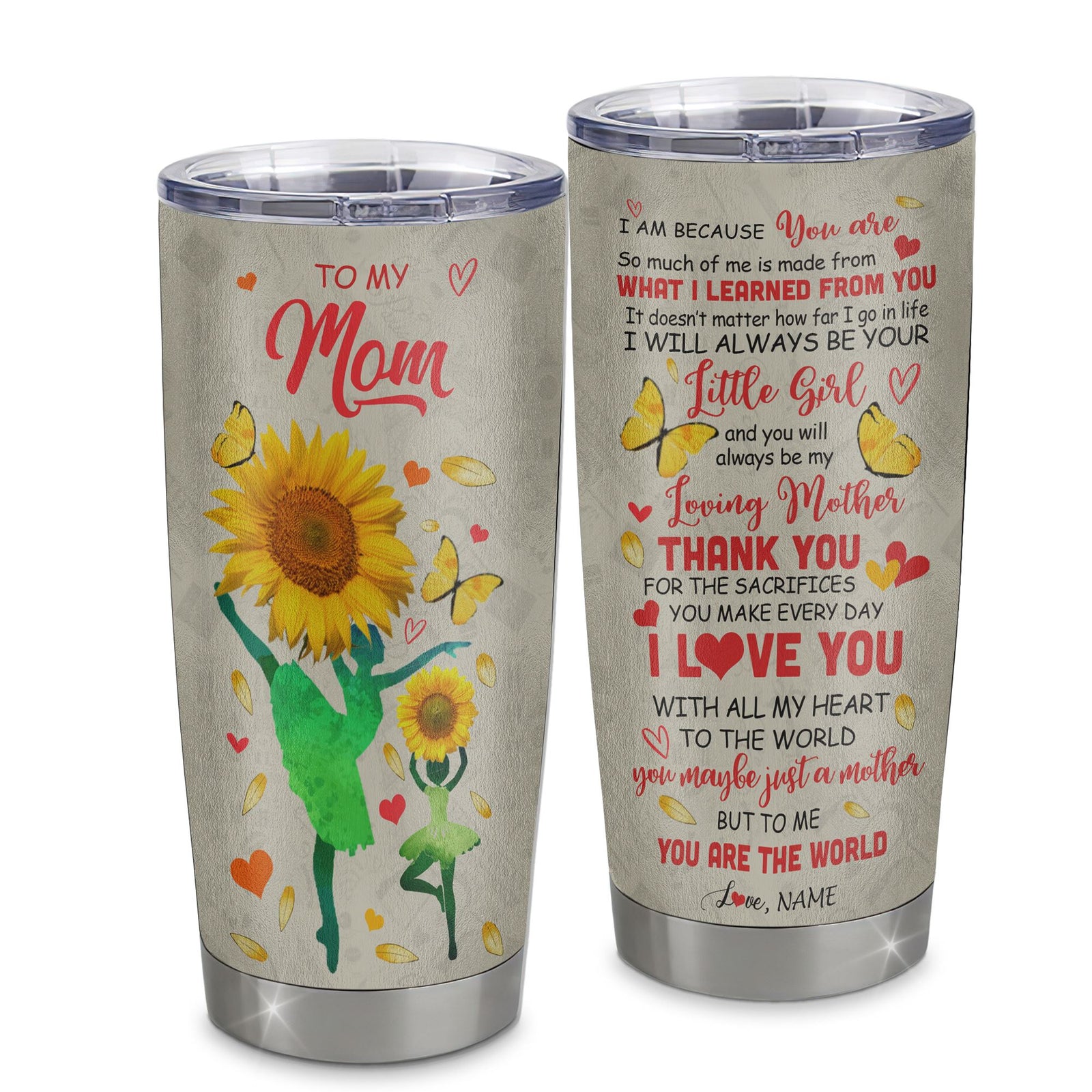 Personalized To My Mom Tumbler From Daughter Stainless Steel Cup Thank You Dancing Sunflower Mom Birthday Mothers Day Thanksgiving Christmas Travel Mug | teecentury