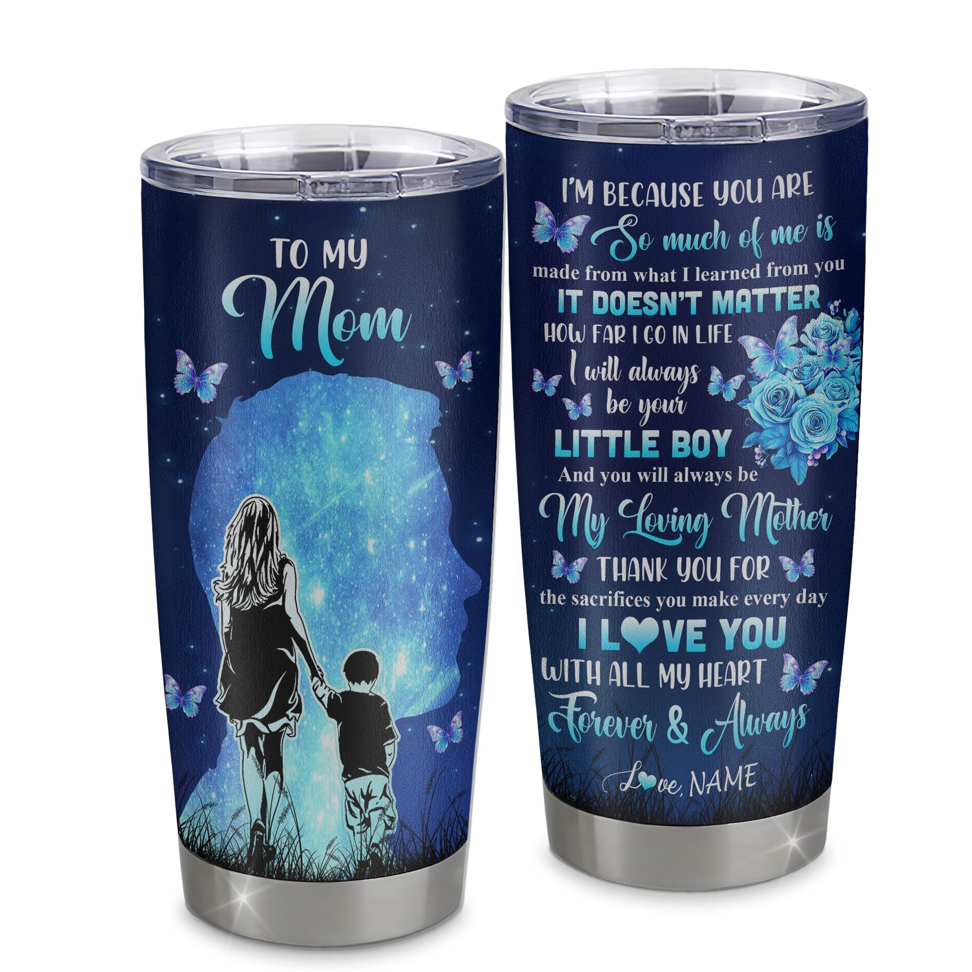 Personalized To My Mom Tumbler From Son Stainless Steel Cup Butterfly  Forever And Always Mom Gift Birthday Mothers Day Thanksgiving Christmas  Travel Mug 