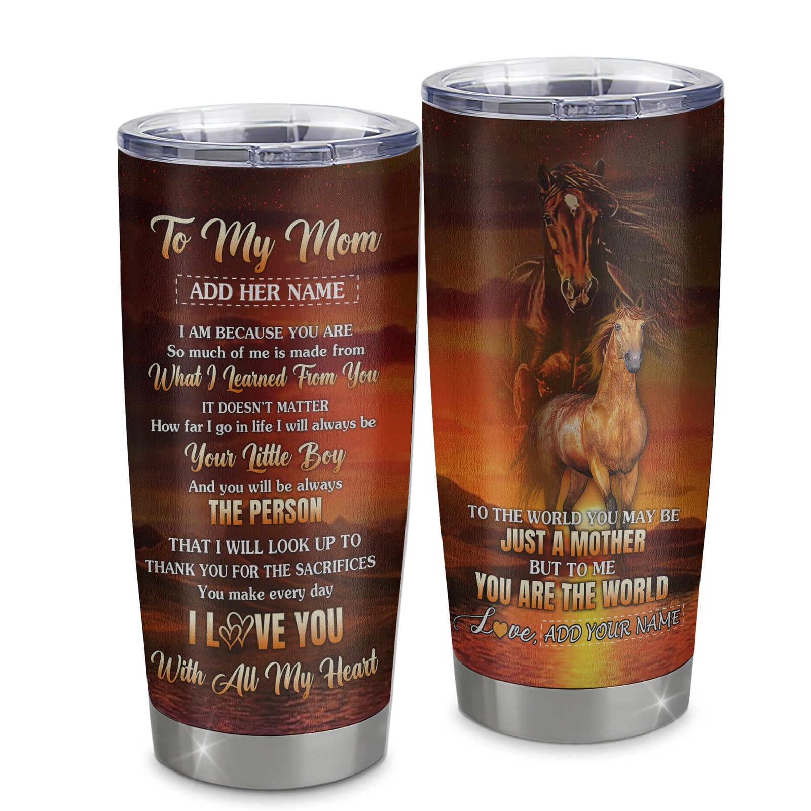 Personalized To My Mom Tumbler From Son Thank You For The Sacrifices Horse Mom Birthday Mothers Day Thanksgiving Christmas Custom Stainless Steel Travel Mug | teecentury