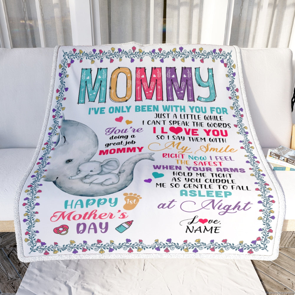 Personalized To My Mommy Blanket First Time Mom Elephant You Are Doing A Great Job Happy 1st Mothers Day Custom Baby Name To Mother Customized Fleece Blanket | teecentury