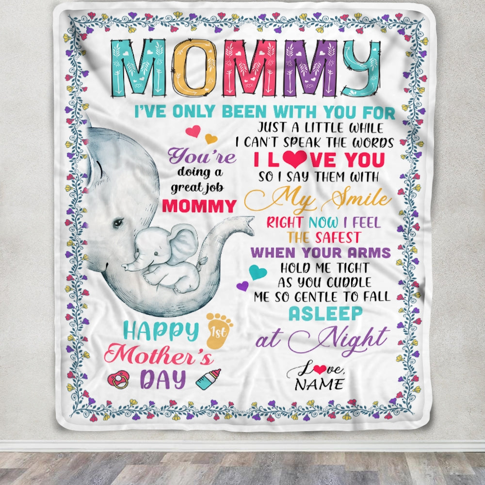 Personalized To My Mommy Blanket First Time Mom Elephant You Are Doing A Great Job Happy 1st Mothers Day Custom Baby Name To Mother Customized Fleece Blanket | teecentury