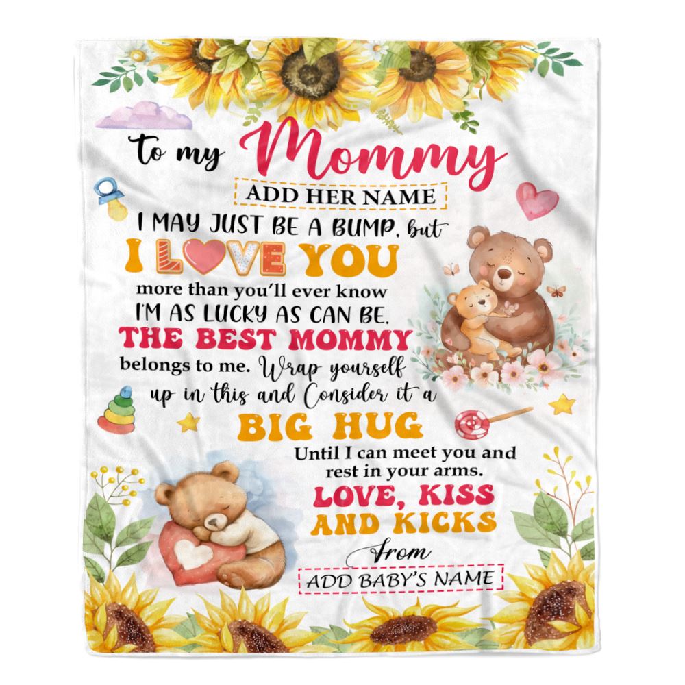 Personalized To My Mommy Blanket From Baby Name First Time Mom Bear Sunflower Mommy From Baby Bump Happy 1st Mothers Day Customized Bed Fleece Blanket | teecentury