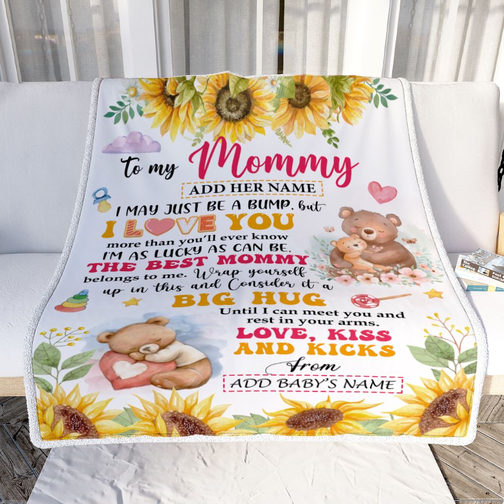 Personalized To My Mommy Blanket From Baby Name First Time Mom Bear Sunflower Mommy From Baby Bump Happy 1st Mothers Day Customized Bed Fleece Blanket | teecentury