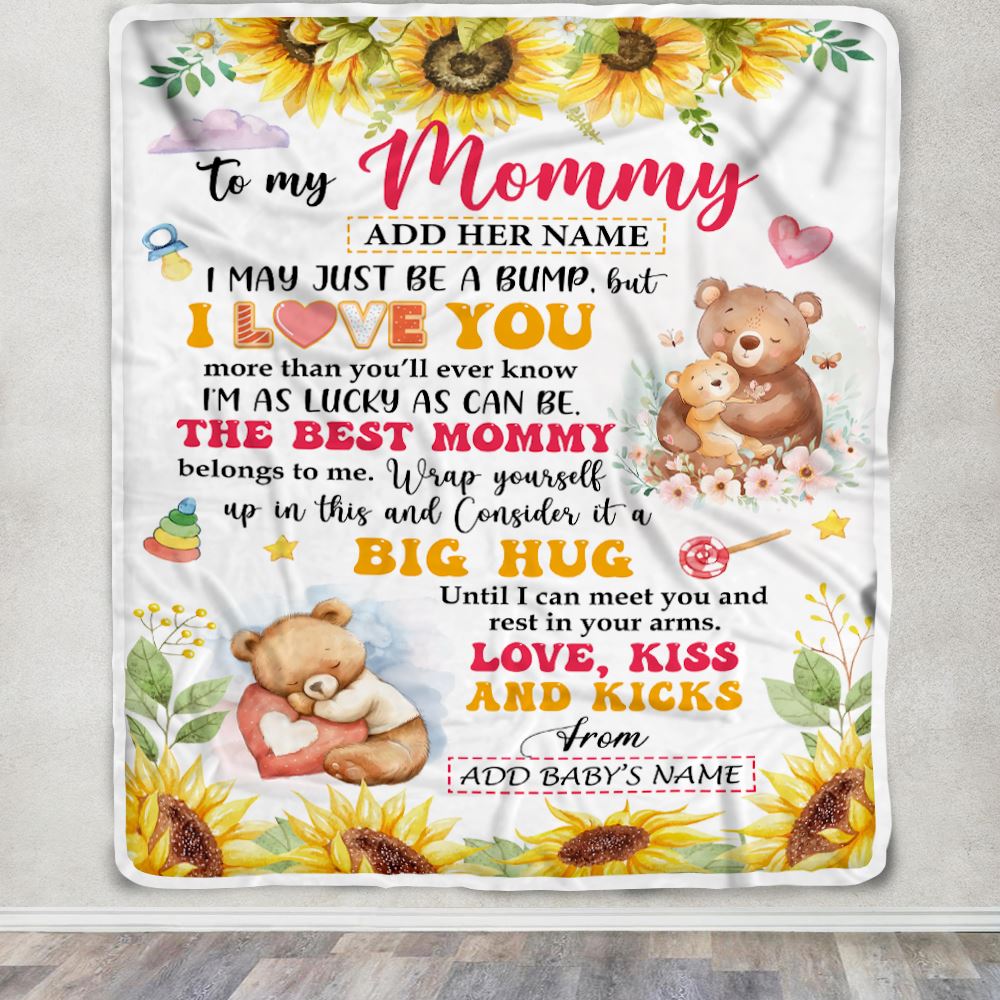 Personalized To My Mommy Blanket From Baby Name First Time Mom Bear Sunflower Mommy From Baby Bump Happy 1st Mothers Day Customized Bed Fleece Blanket | teecentury