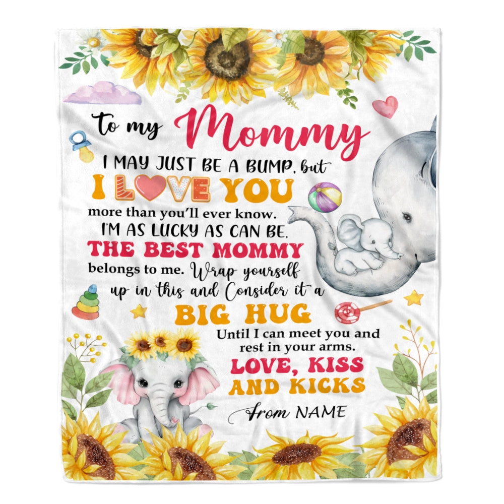 Personalized To My Mommy Blanket From Baby Name First Time Mom Elephant Sunflower I May Just Be A Bump Happy Mothers Day Customized Bed Fleece Blanket | teecentury