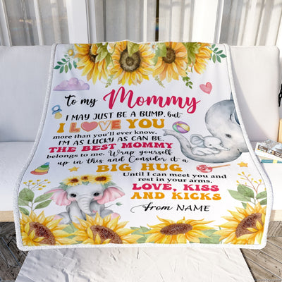 Personalized To My Mommy Blanket From Baby Name First Time Mom Elephant Sunflower I May Just Be A Bump Happy Mothers Day Customized Bed Fleece Blanket | teecentury
