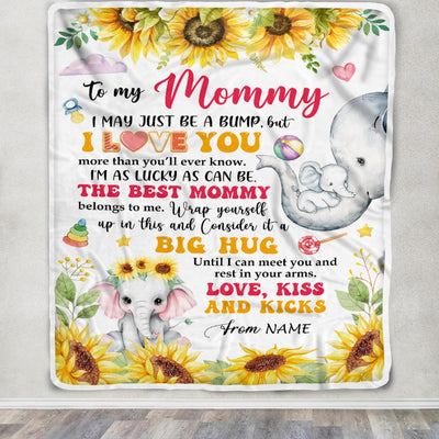Personalized To My Mommy Blanket From Baby Name First Time Mom Elephant Sunflower I May Just Be A Bump Happy Mothers Day Customized Bed Fleece Blanket | teecentury