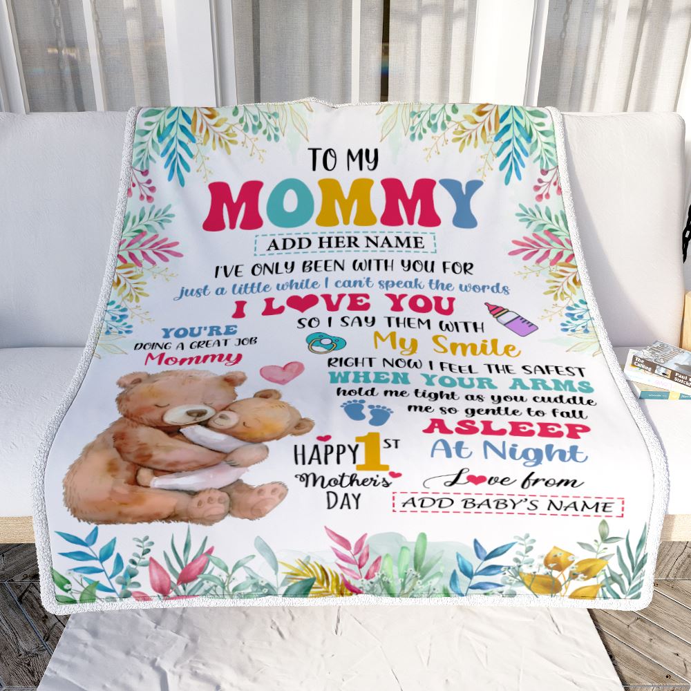 Personalized To My Mommy Blanket From Baby's Name Bump Bear Custom Name Hi Mommy First Time Gifts 1st Mother's Day Customized Fleece Throw Blanket | teecentury