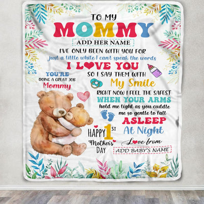 Personalized To My Mommy Blanket From Baby's Name Bump Bear Custom Name Hi Mommy First Time Gifts 1st Mother's Day Customized Fleece Throw Blanket | teecentury