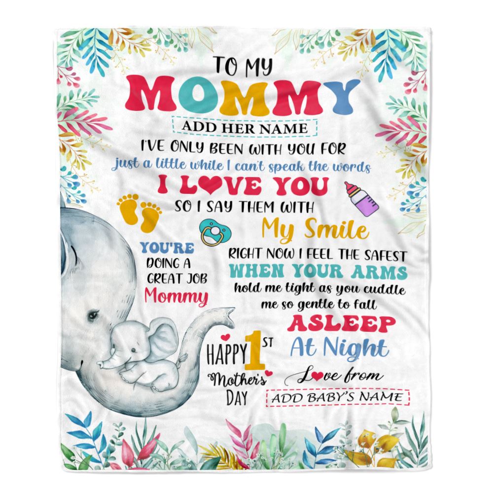 Personalized To My Mommy Blanket From Baby's Name Bump Elephant Custom Name Hi Mommy First Time Gifts 1st Mother's Day Customized Fleece Throw Blanket | teecentury