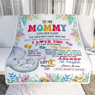 Personalized To My Mommy Blanket From Baby's Name Bump Elephant Custom Name Hi Mommy First Time Gifts 1st Mother's Day Customized Fleece Throw Blanket | teecentury