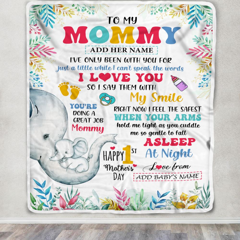 Personalized To My Mommy Blanket From Baby's Name Bump Elephant Custom Name Hi Mommy First Time Gifts 1st Mother's Day Customized Fleece Throw Blanket | teecentury