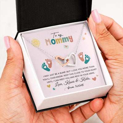 Interlocking Hearts Necklace | Personalized To My Mommy From Your Tummy Necklace Unborn Baby Bump Expecting Mom Mommy Pregnant Wife New Mom Mothers Day Customized Gift Box Message Card | teecentury