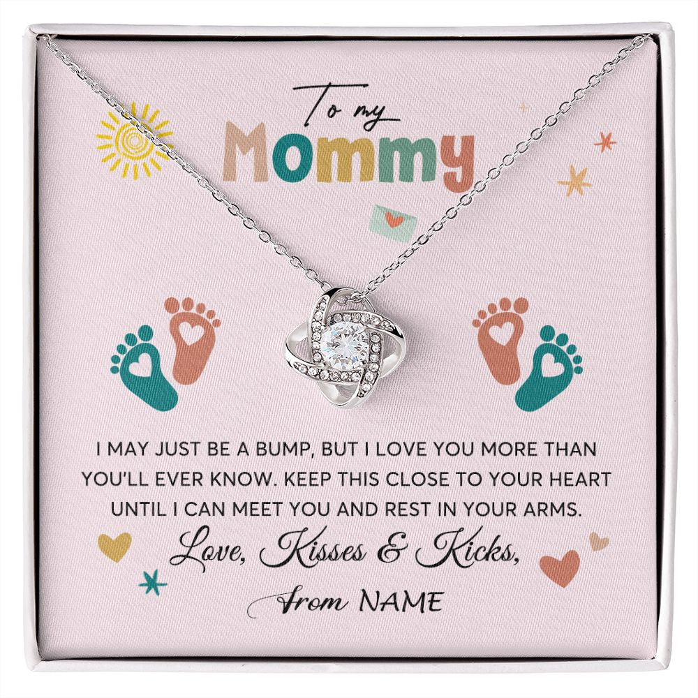 Love Knot Necklace | Personalized To My Mommy From Your Tummy Necklace Unborn Baby Bump Expecting Mom Mommy Pregnant Wife New Mom Mothers Day Customized Gift Box Message Card | teecentury