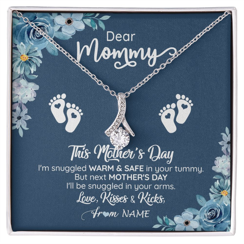 Alluring Beauty Necklace | Personalized To My Mommy From Your Tummy Necklace Unborn Baby Bump Expecting Mom Pregnant Wife New Mom Mothers Day Customized Gift Box Message Card | teecentury