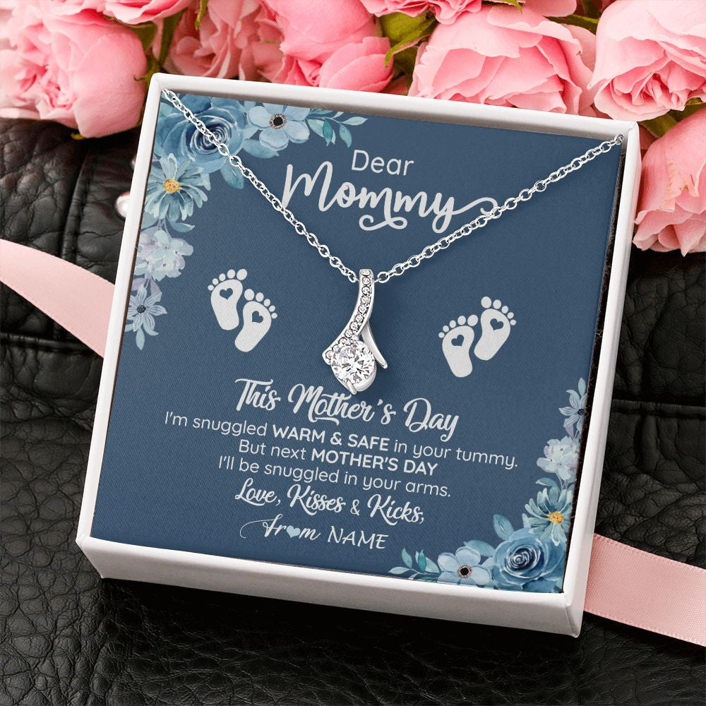 Alluring Beauty Necklace | Personalized To My Mommy From Your Tummy Necklace Unborn Baby Bump Expecting Mom Pregnant Wife New Mom Mothers Day Customized Gift Box Message Card | teecentury