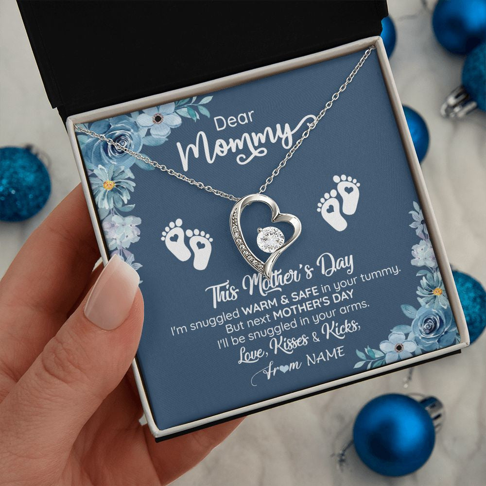 Forever Love Necklace | Personalized To My Mommy From Your Tummy Necklace Unborn Baby Bump Expecting Mom Pregnant Wife New Mom Mothers Day Customized Gift Box Message Card | teecentury