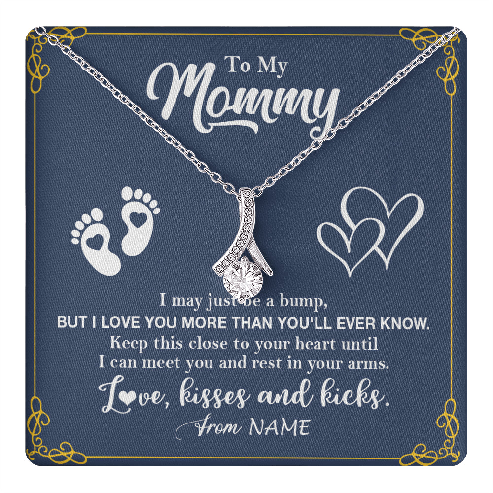 Alluring Beauty Necklace 14K White Gold Finish | 1 | Personalized To My Mommy From Your Tummy Necklace Unborn Baby Bump New Mom Mommy To Be Pregnant Wife First Time Mothers Day Customized Gift Box Message Card | teecentury