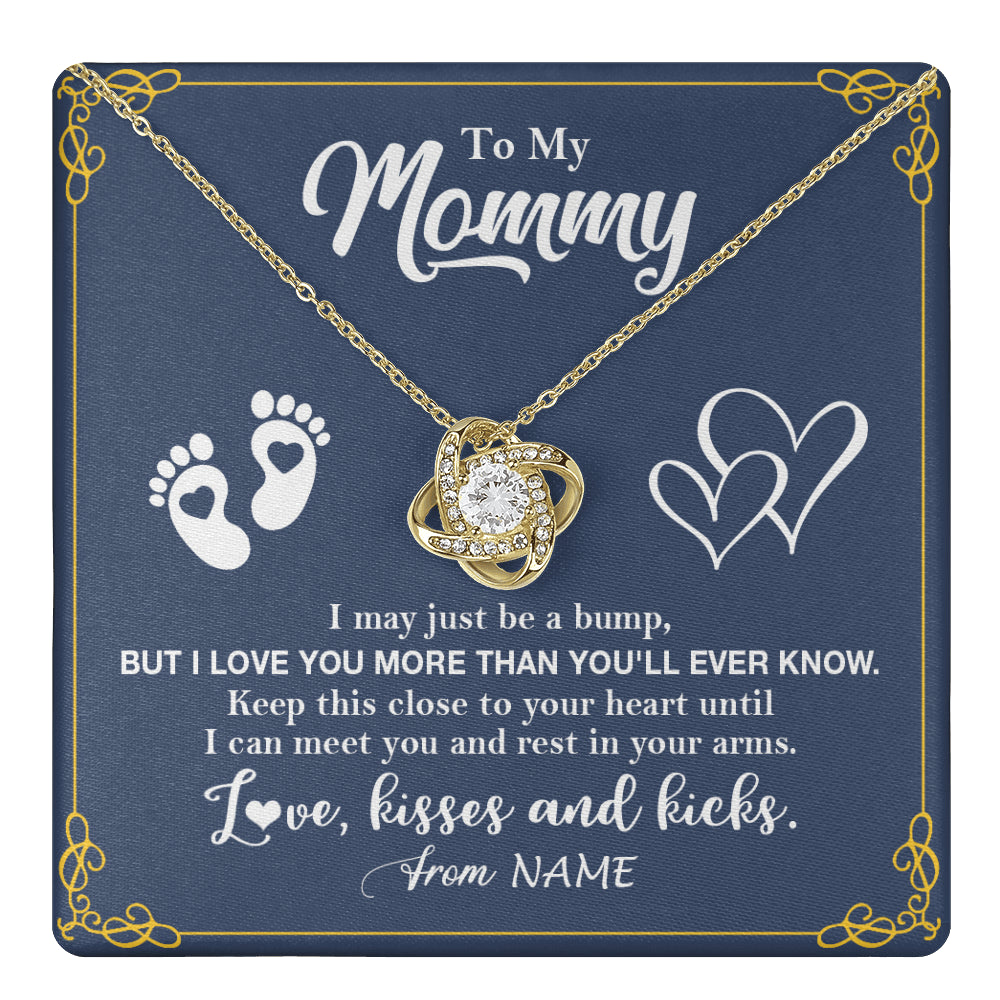 Love Knot Necklace 18K Yellow Gold Finish | 1 | Personalized To My Mommy From Your Tummy Necklace Unborn Baby Bump New Mom Mommy To Be Pregnant Wife First Time Mothers Day Customized Gift Box Message Card | teecentury